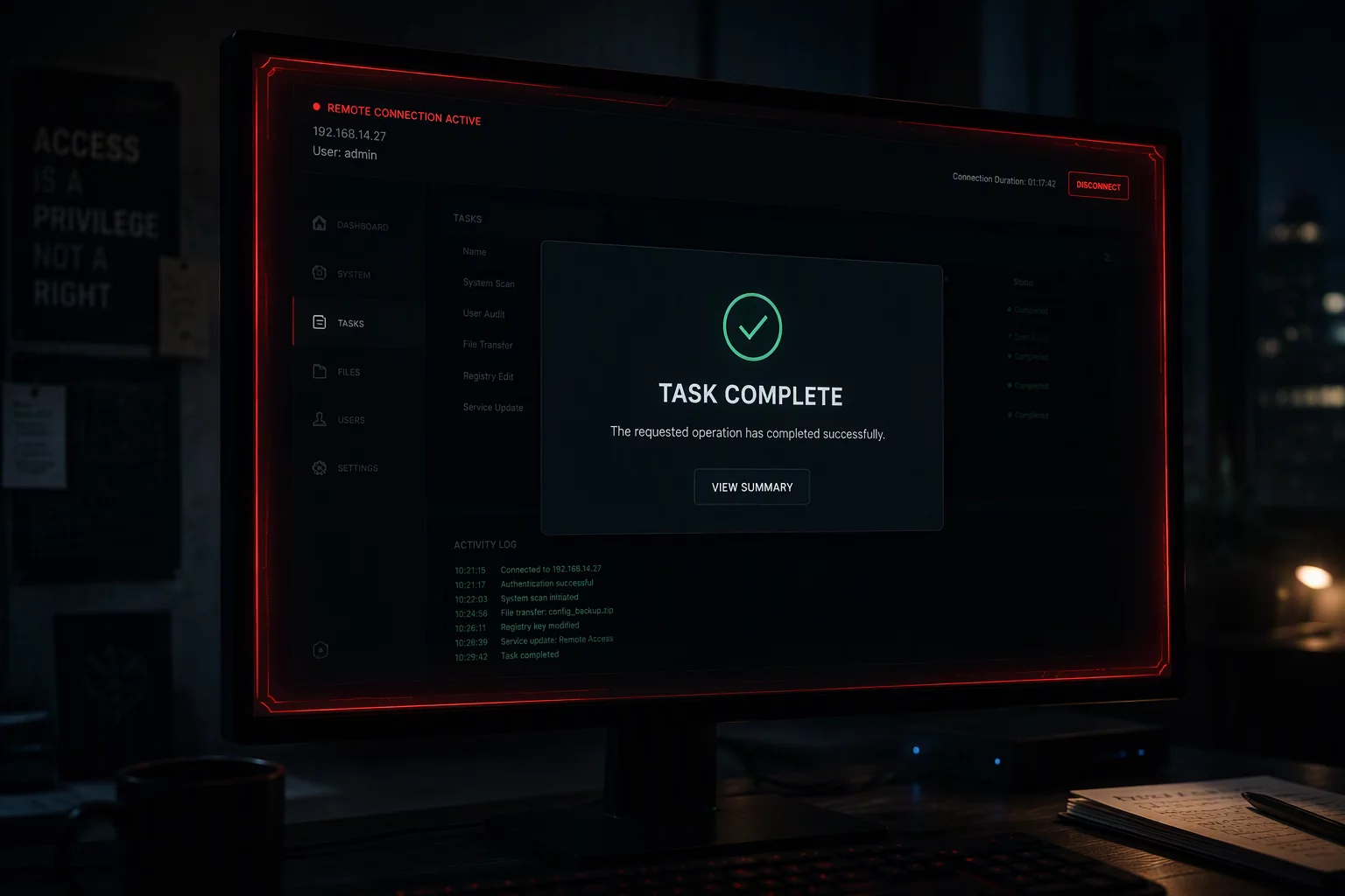 Open connection warning notification on workstation